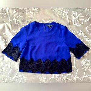 French Connection Women's Linea Lace Crop Blue Top Size 2